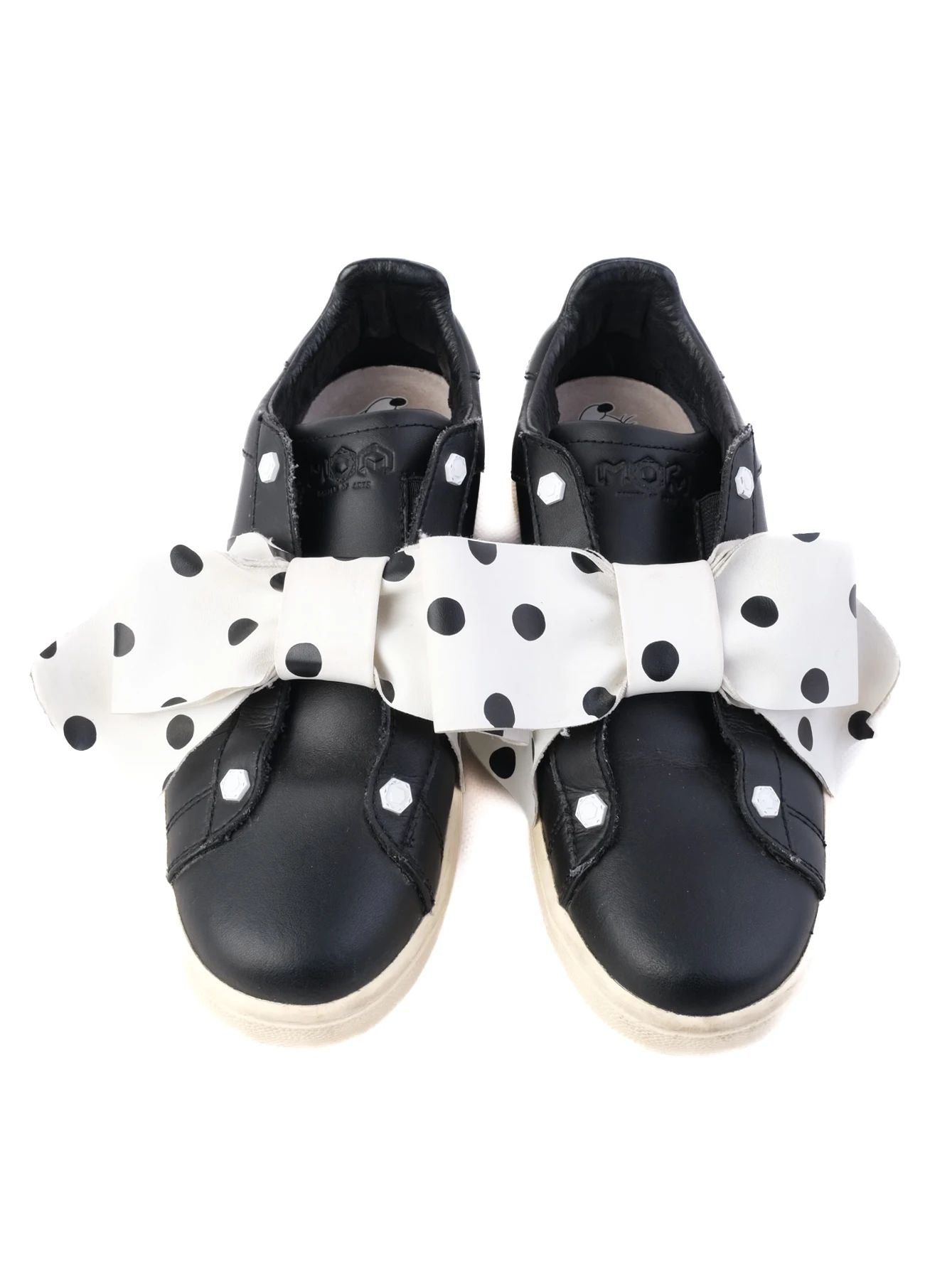 Excellent Moa Black Leather Sneakers with Bow Size 37