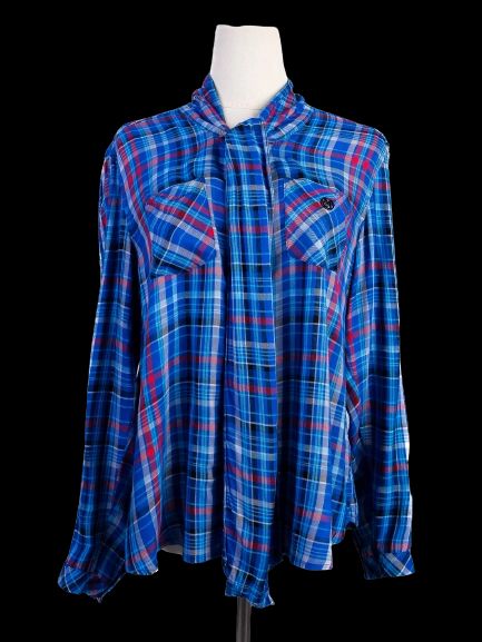 Excellent Armani Jeans Plaid Flannel Shirt Red Blue Size XS Women