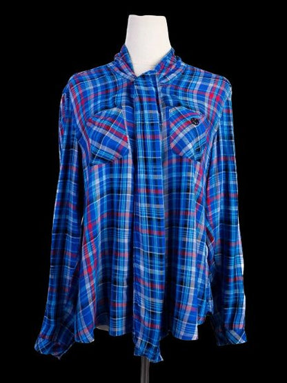 Excellent Armani Jeans Plaid Flannel Shirt Red Blue Size XS Women