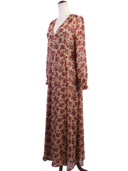 Excellent TWINSET Floral Dress Beige Red Size S Long Sleeve V-neck