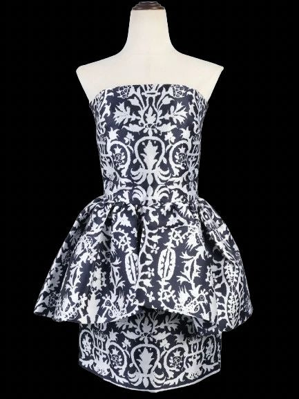 Martin Grant Paris Black &amp; White Floral Silk Peplum Dress Size M