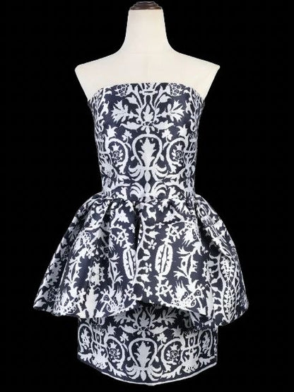 Martin Grant Paris Black &amp; White Floral Silk Peplum Dress Size M