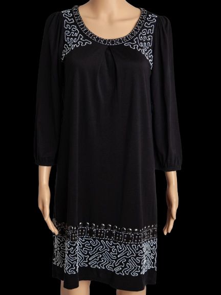 Good Max Mara Black Silk Dress Size S with Decorative Patterns