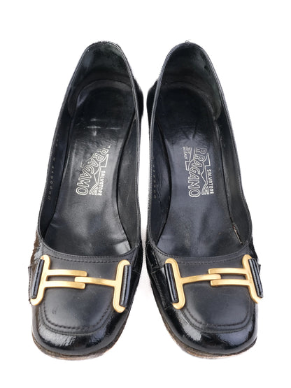 Good Salvatore Ferragamo Black Patent Leather Dress Shoes Size 38