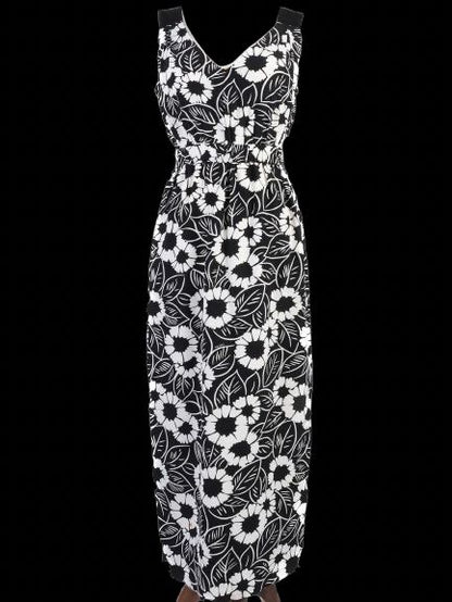 Excellent Prada Maxi Dress Black White Floral Silk Size S