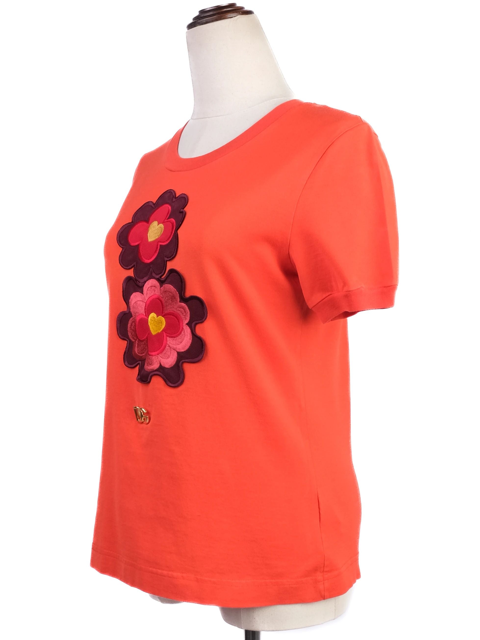 Excellent Dolce Gabbana Orange Floral AppliquŽ T-Shirt Size M