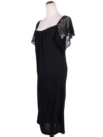 Excellent Tara Jarmon Black Vinyl Dress with Lace Sleeves Size M