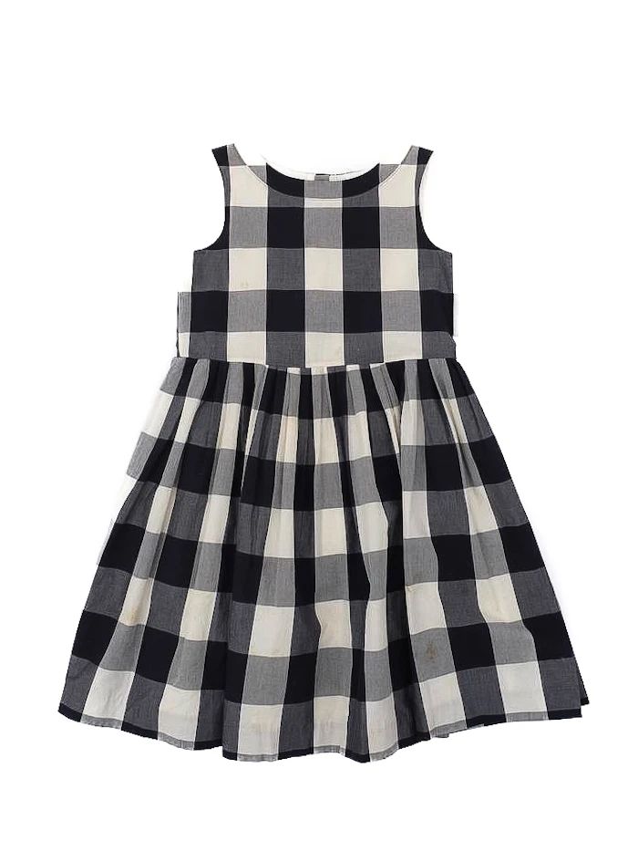Excellent Bonpoint Dress Black White Checkered Cotton Size 12