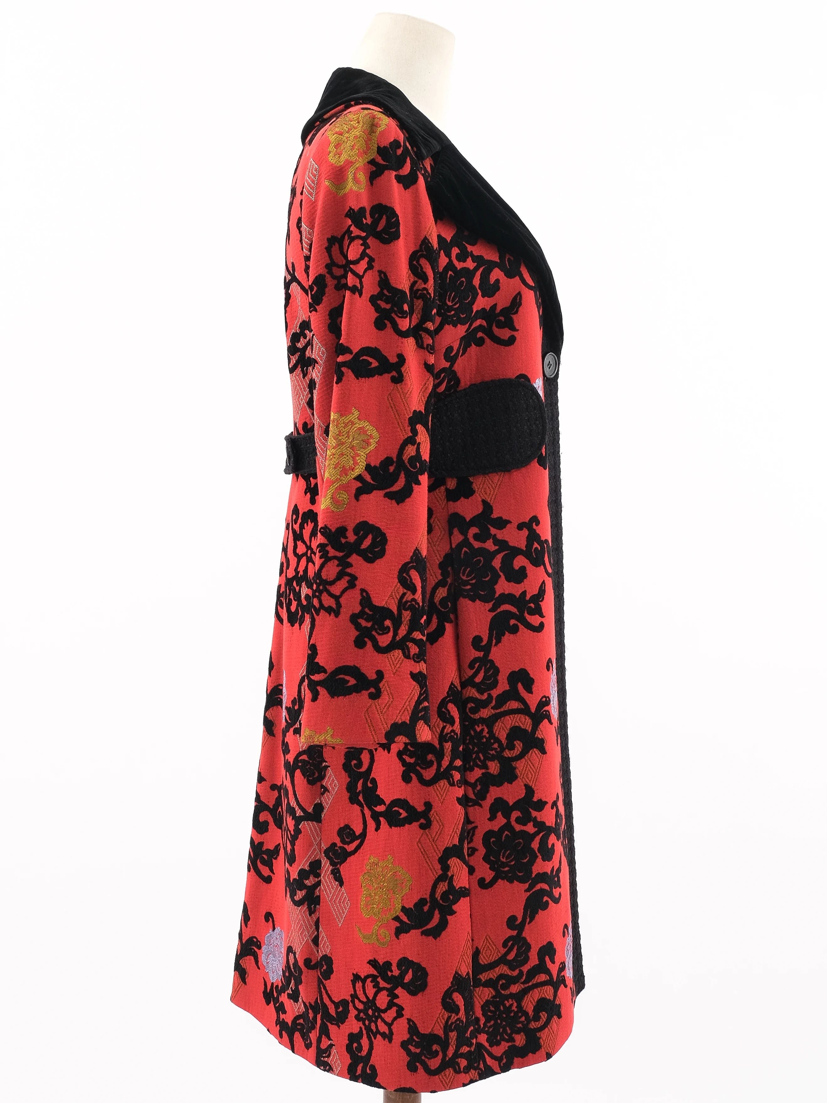 Excellent Etro Red Wool Floral Patterned Coat Size M