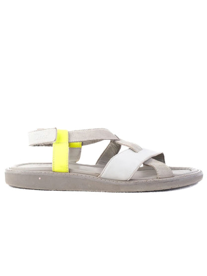 Excellent Dior Gray Fabric Sandals with Yellow Accent Size 34 for Kids