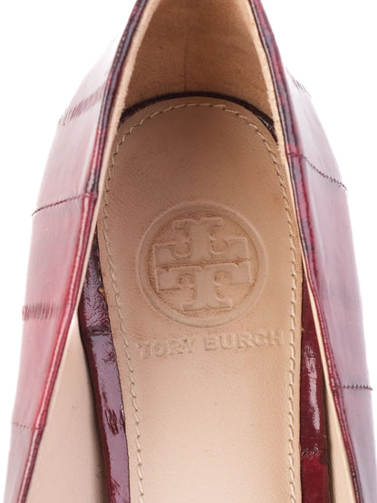 Excellent Tory Burch Red Leather Low Block Heel Shoes Size 37