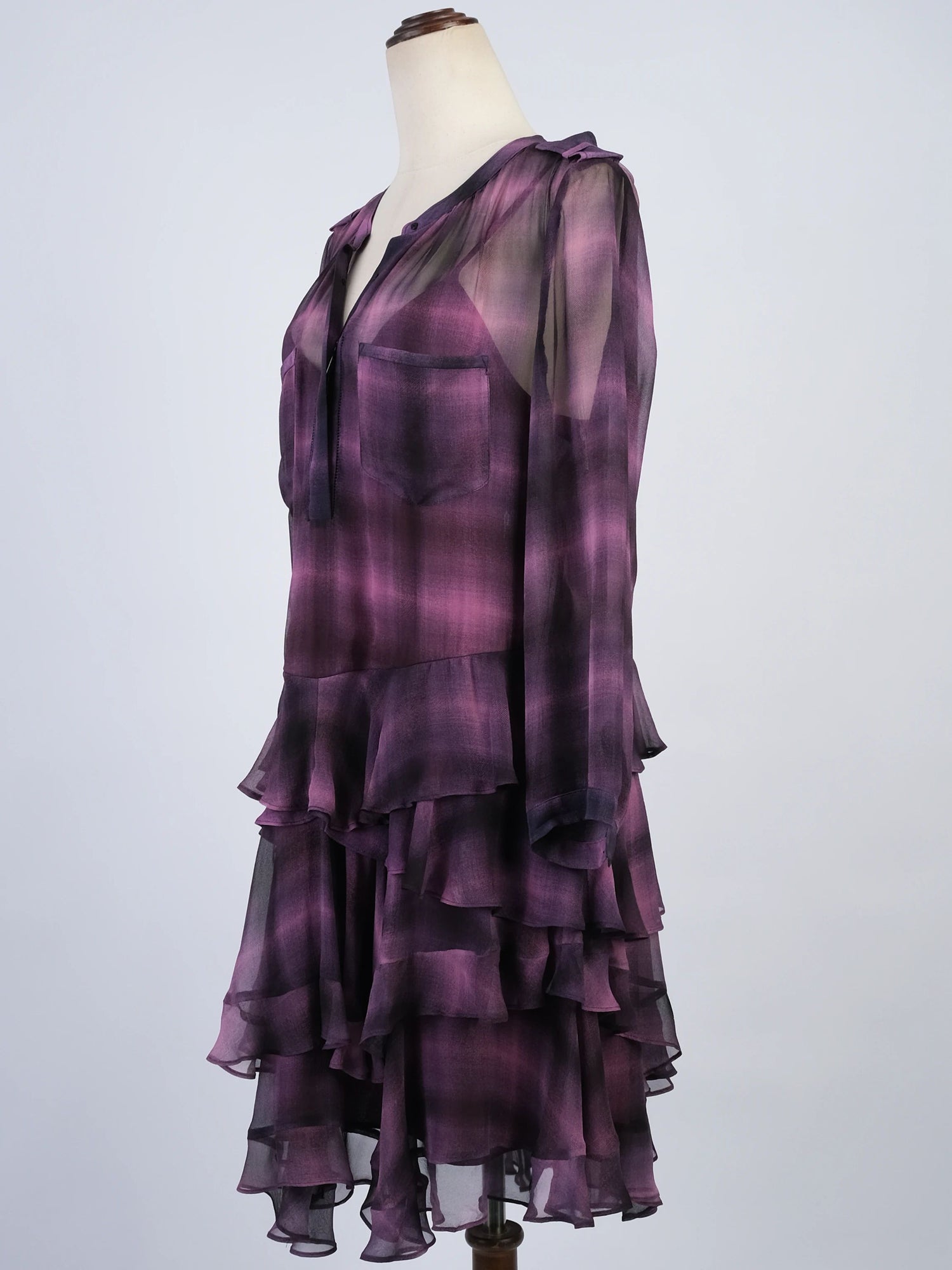 Excellent Rebecca Taylor Pink Silk Dress XL Sheer Long Sleeve V-Neck