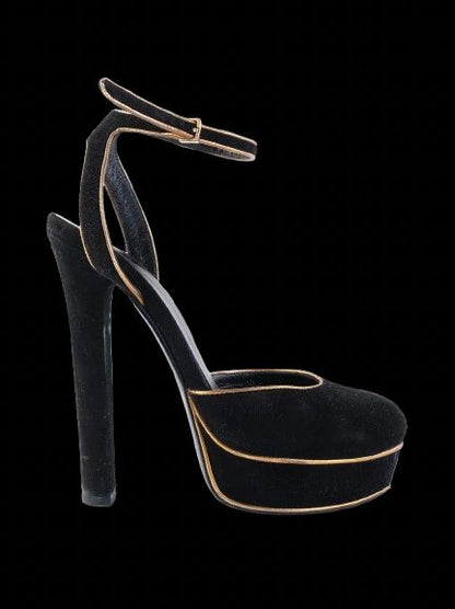 Excellent Gucci Black Genuine Suede Platform High-Heels Size 35