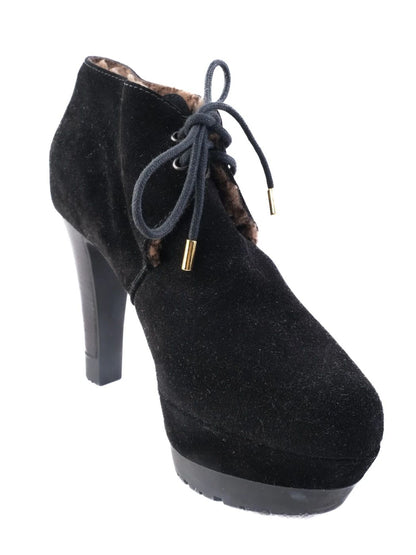 Sergio Rossi Black Genuine Suede High-Heeled Ankle Boots Size 35.5, 37.5