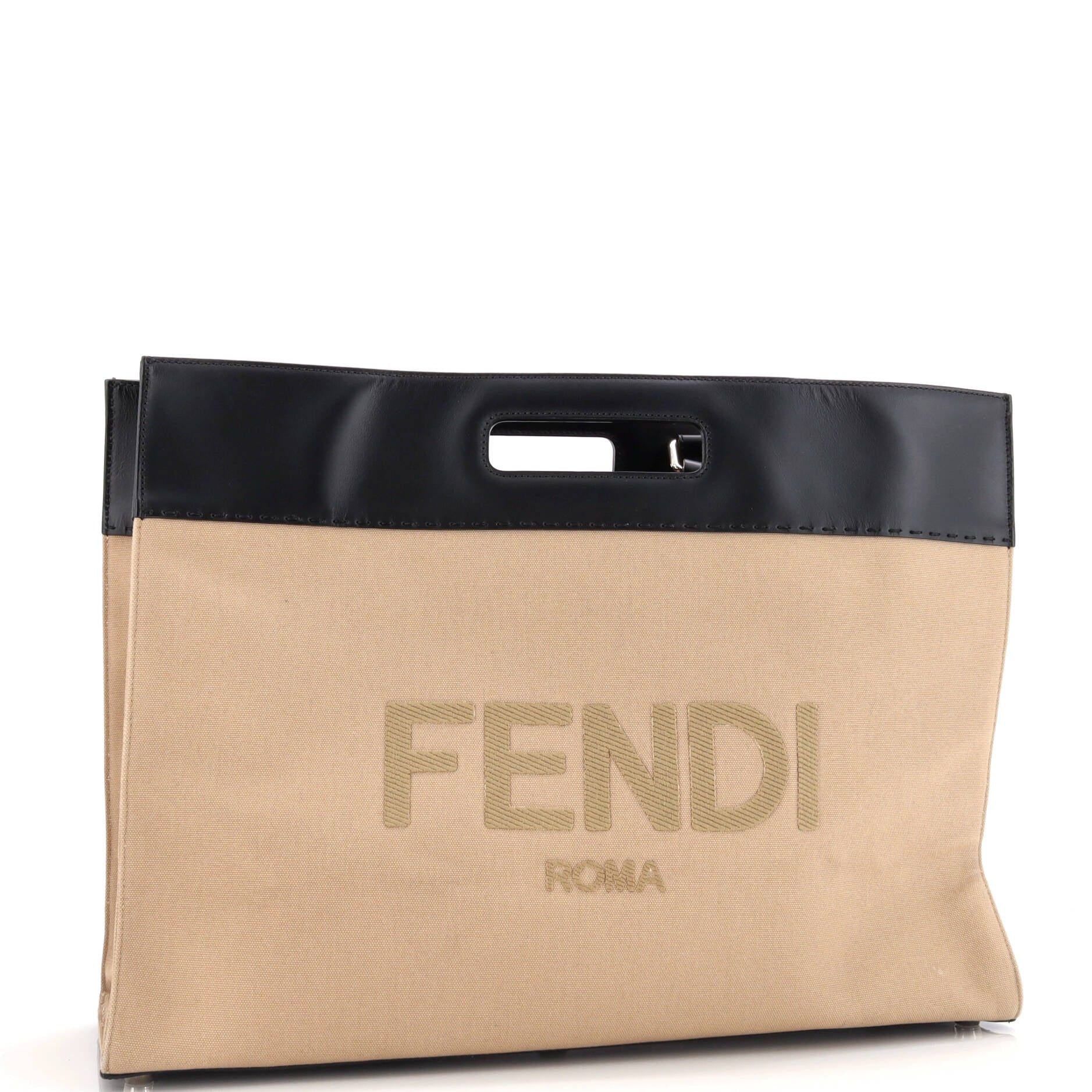 Fendi Cut Out Handle Shopper Tote Canvas Large