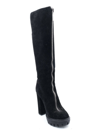 Perfect Kenzo Black Leather Knee-High Boots Size 36 with Block Heels