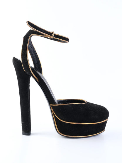 Excellent Gucci Black Genuine Suede Platform High-Heels Size 35