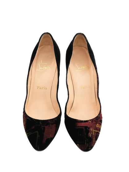 Christian Louboutin Black Velvet High-Heeled Shoes Size 38.5