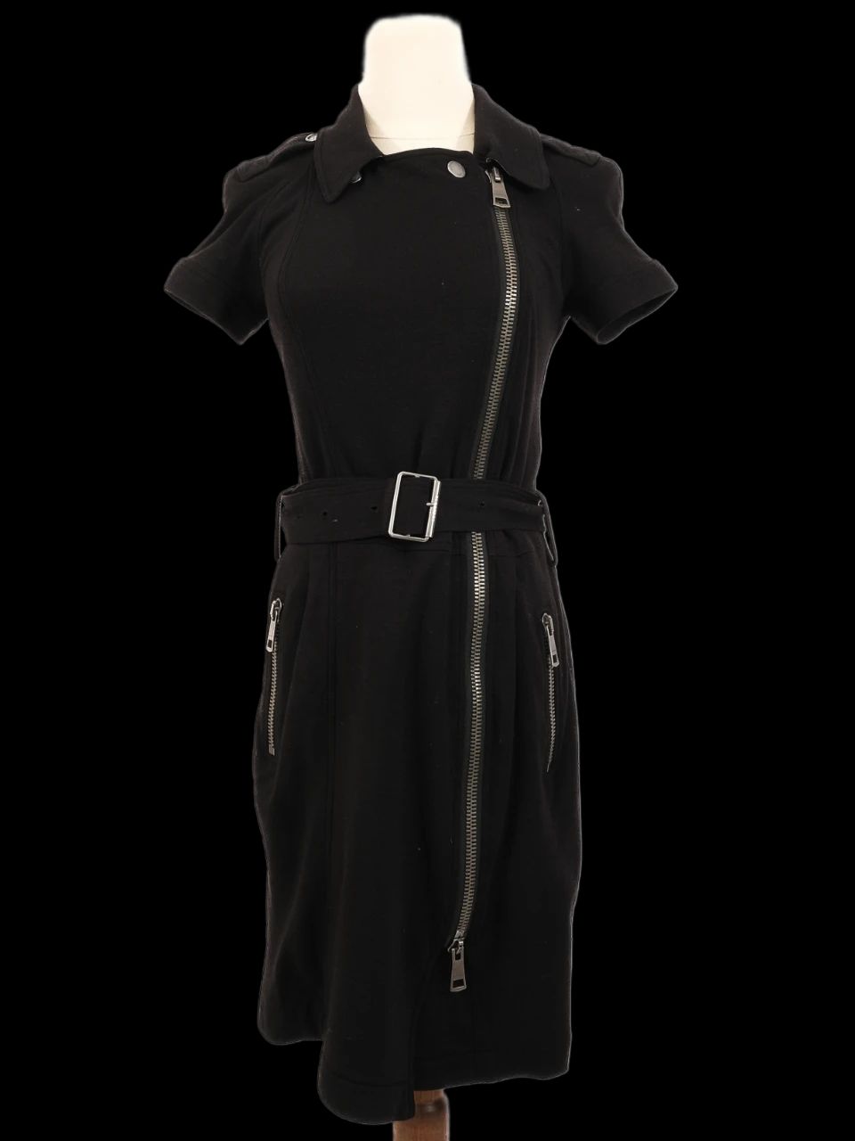 Excellent Burberry Black Wool Dress Size S with Zipper Details