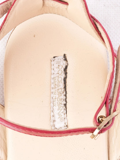 Excellent Dolce Gabbana Red Sandals Fabric Size 36 with Ankle Strap