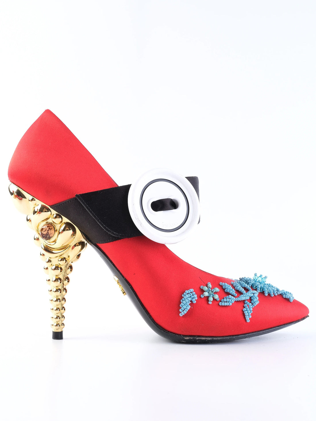 Excellent Prada High-Heeled Shoes Red Fabric Size N/A with Gold Heel