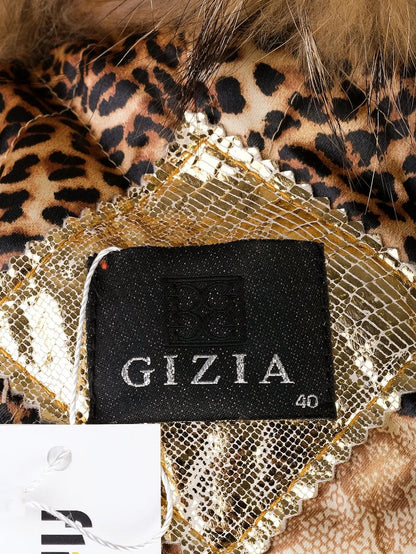 Excellent Gizia Orange Fur Jacket XS with Floral Embroidery