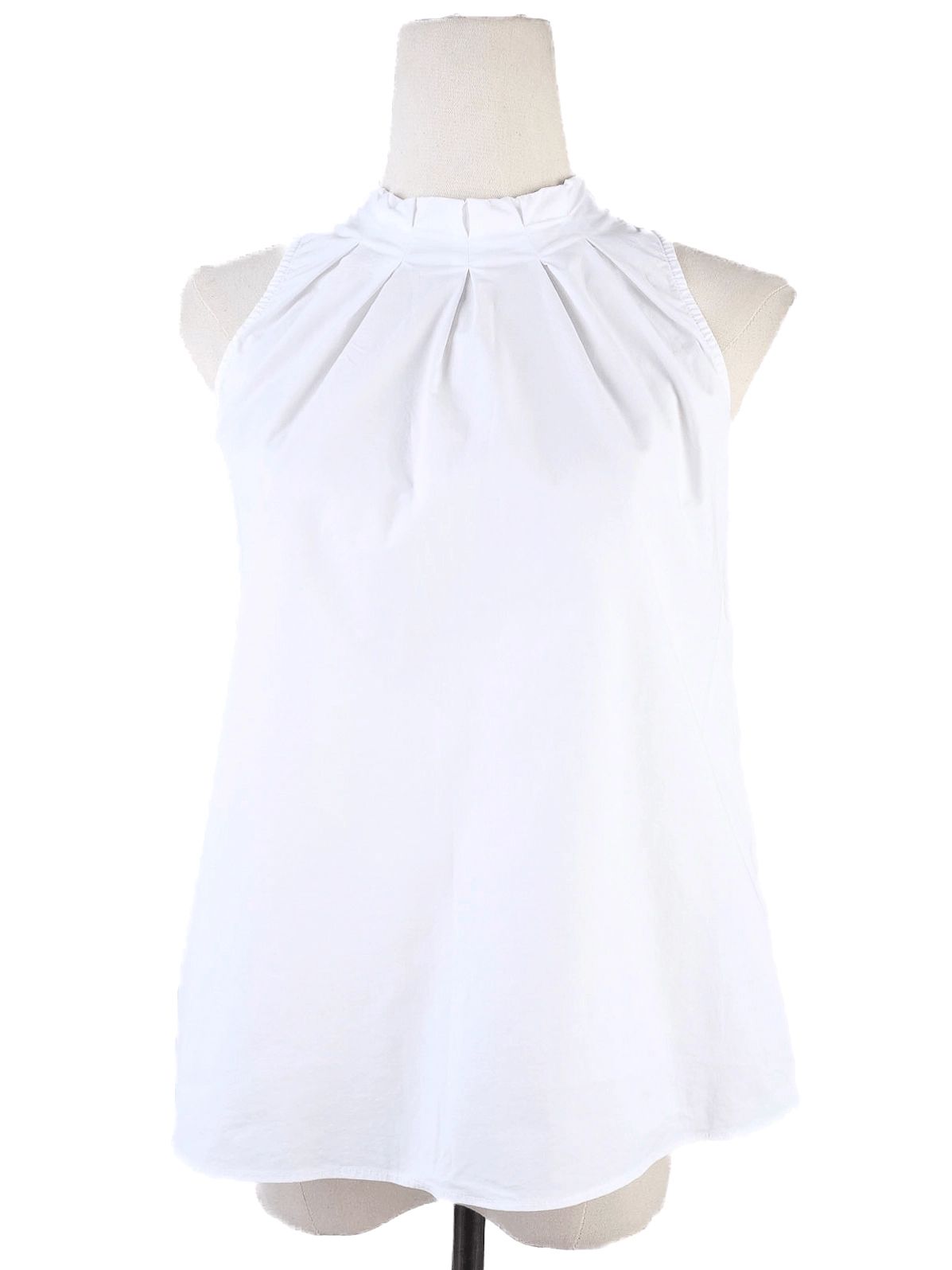 Excellent Burberry White Sleeveless Blouse M Cotton High Neck