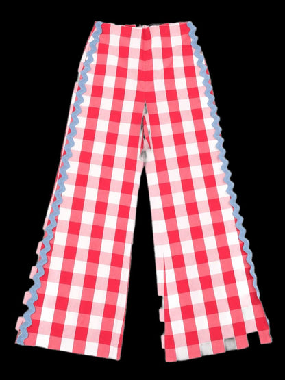 Excellent Weekend MaxMara Red Checkered Wide-Leg Pants Size M