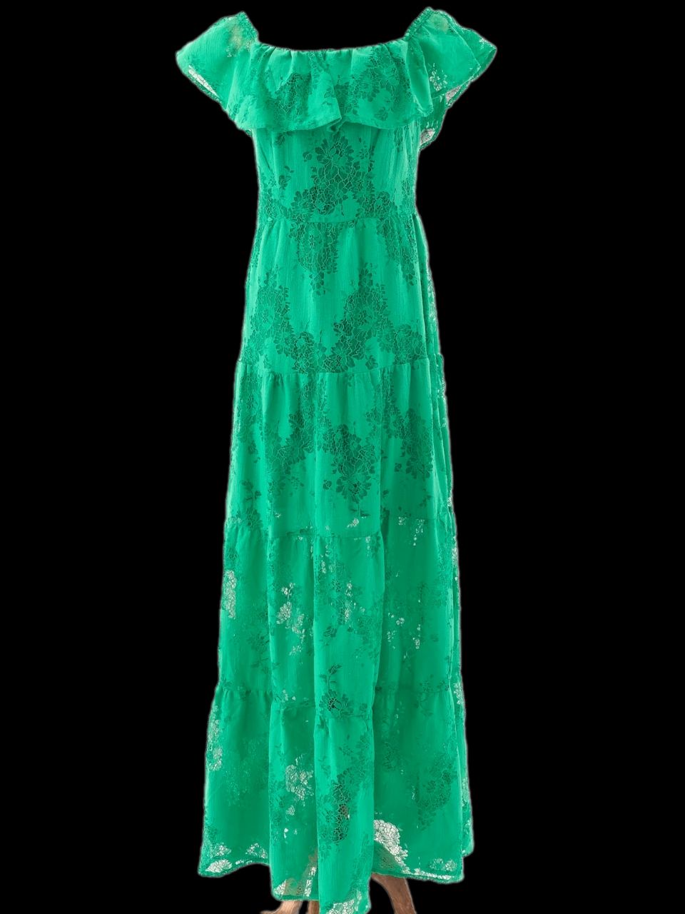 Liu Jo Green Off-The-Shoulder Floral Lace Dress Size L Excellent