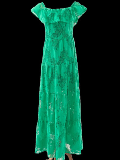 Liu Jo Green Off-The-Shoulder Floral Lace Dress Size L Excellent