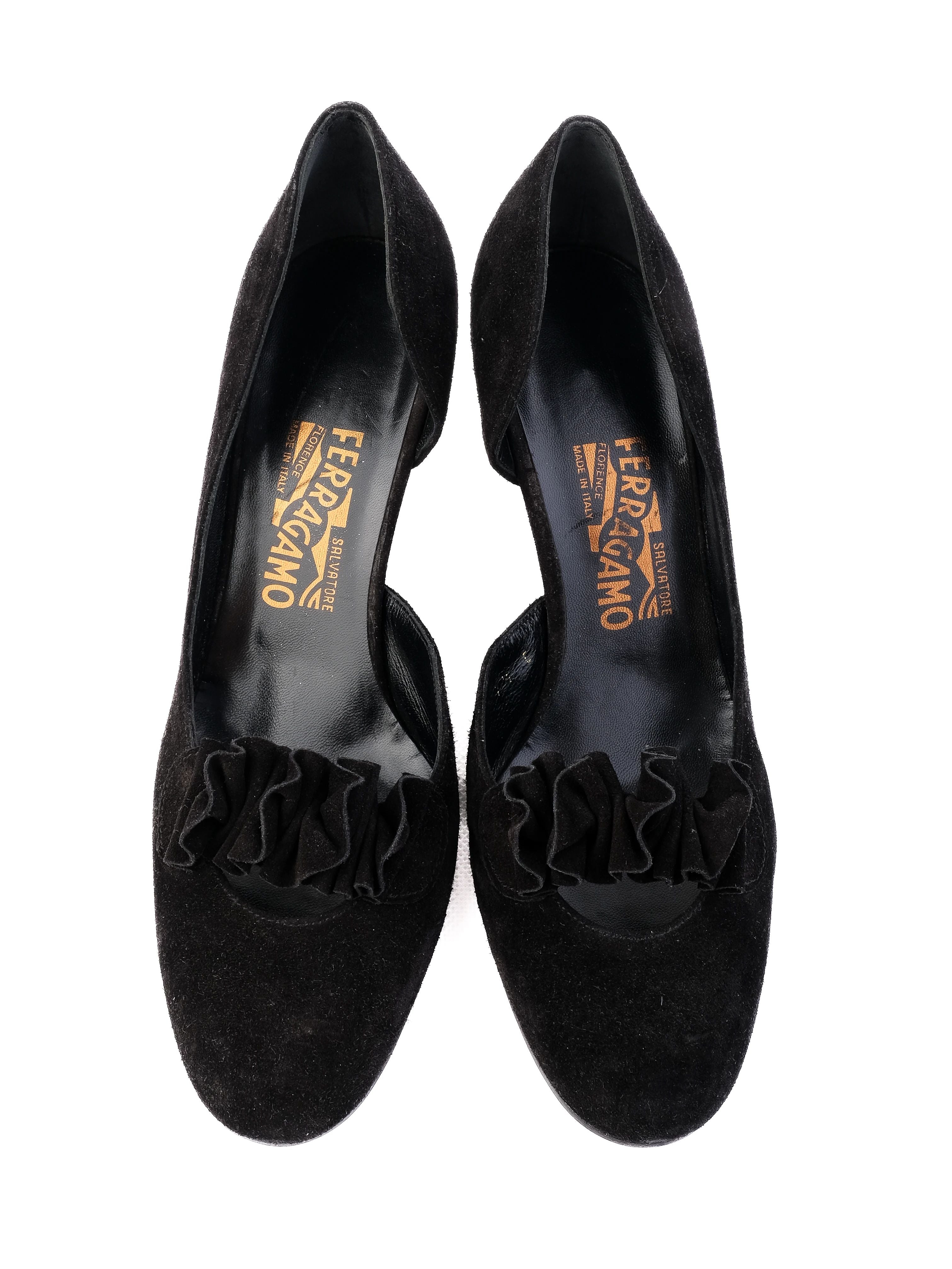 Excellent Salvatore Ferragamo Black Suede High Heeled Shoes Size 37.5