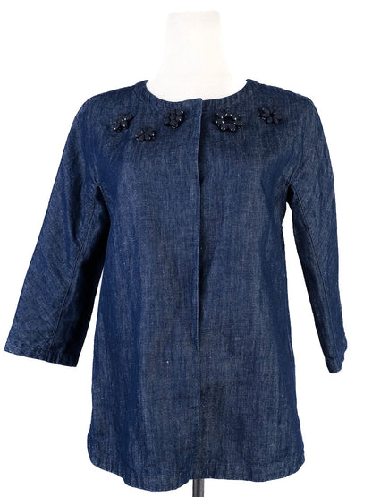 Max Mara Blue Denim Jacket with Embellishments Size S Excellent