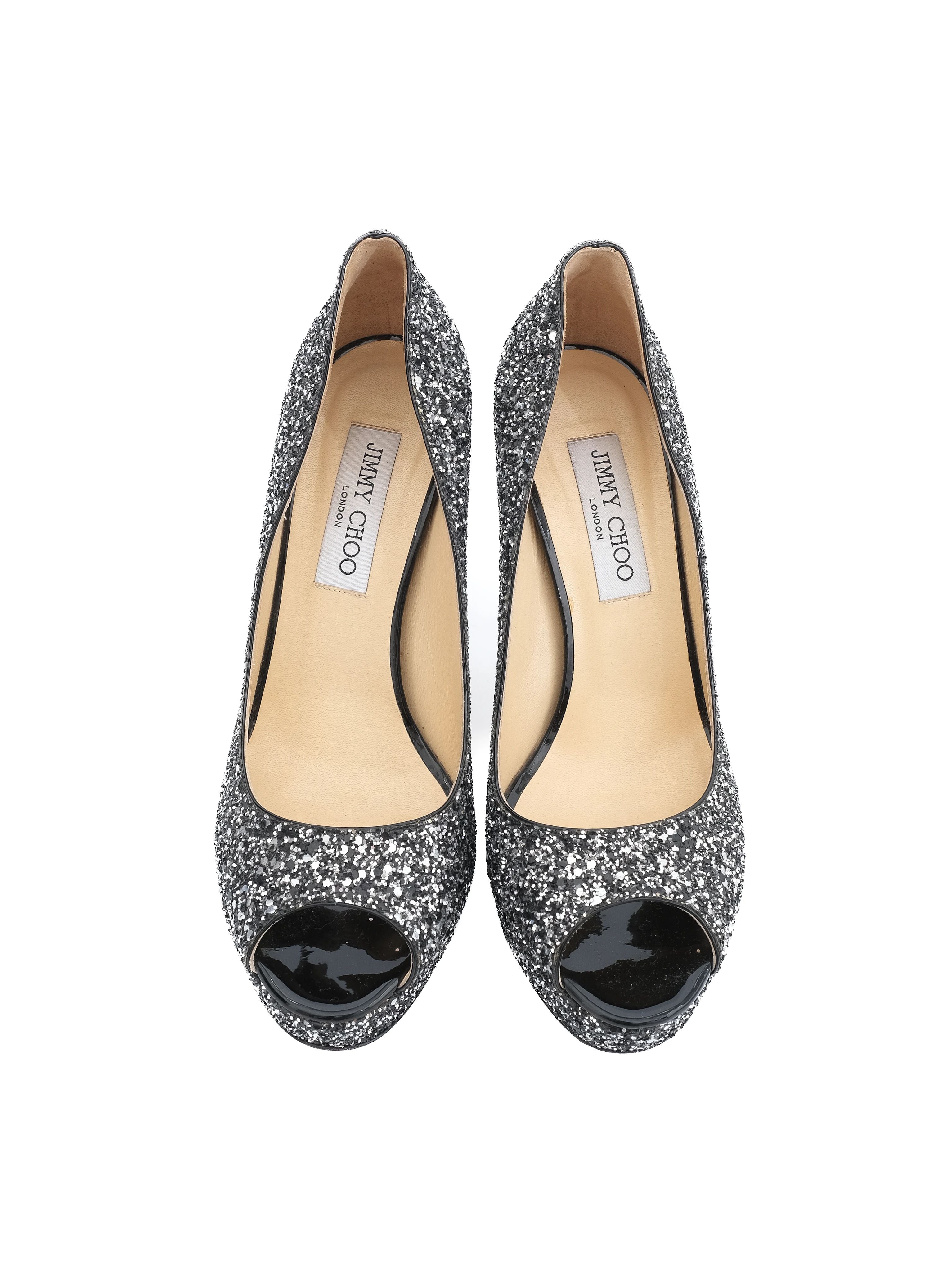 Excellent Jimmy Choo High-Heeled Peep-Toe Shoes Size 38 Leather