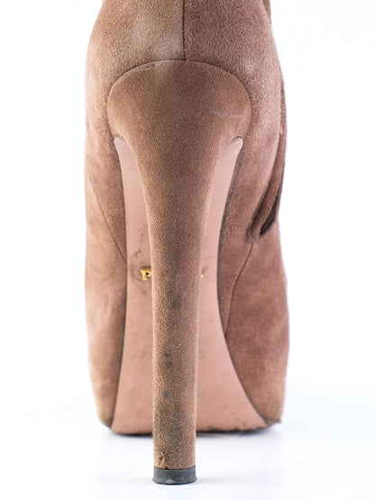 Excellent Prada High-Heeled Knee-High Boots Orange Leather Size 38