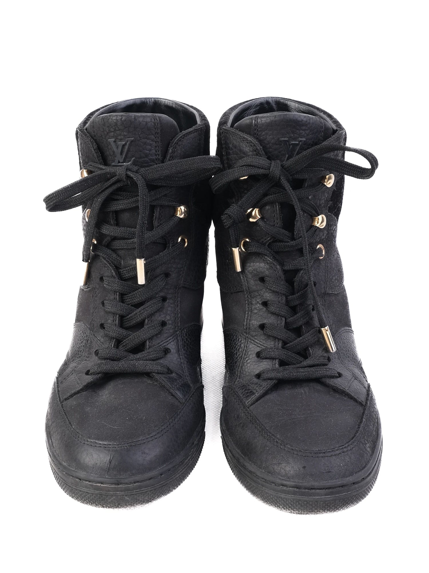 Excellent Louis Vuitton Black Leather High-Top Sneakers Size 37
