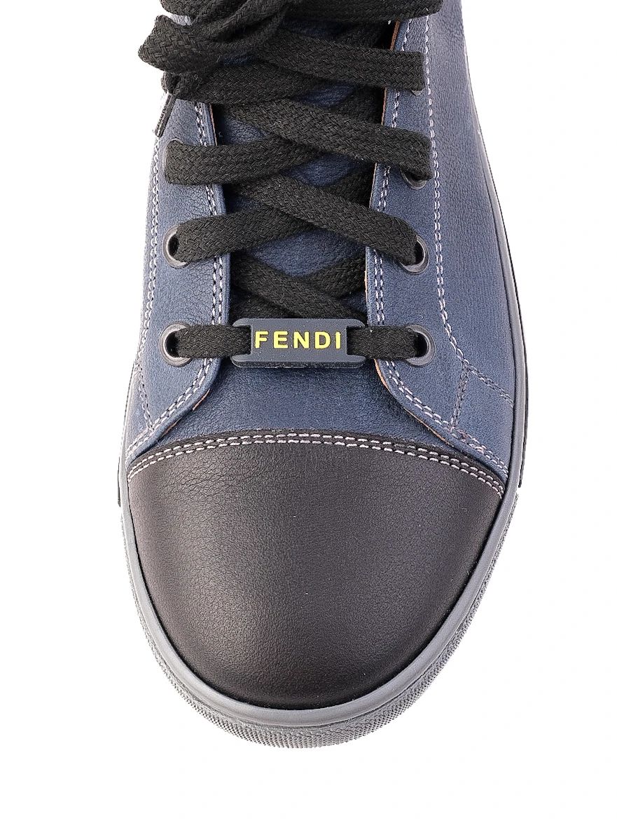 Excellent Fendi Blue Leather High-Top Sneakers Women Size N/A