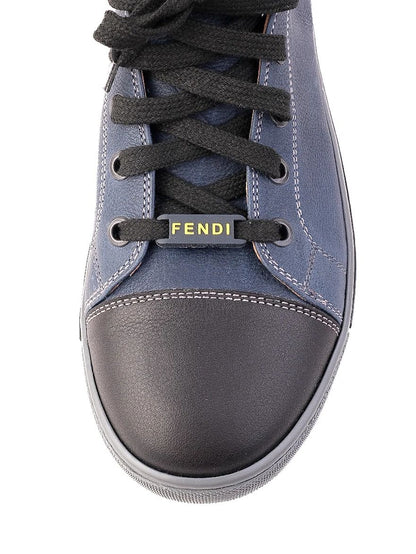 Excellent Fendi Blue Leather High-Top Sneakers Women Size N/A