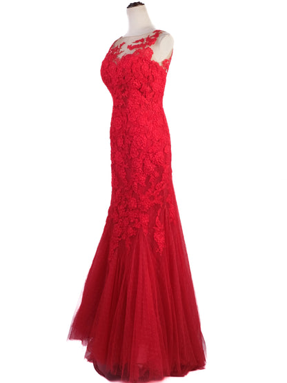 Excellent Pronovias Red Evening Gown Lace Detail Size L