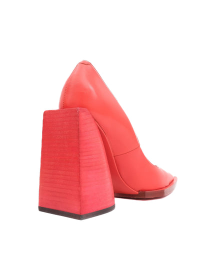 NEW N21 Red Leather High Heel Shoes Size 38 with Chunky Heel