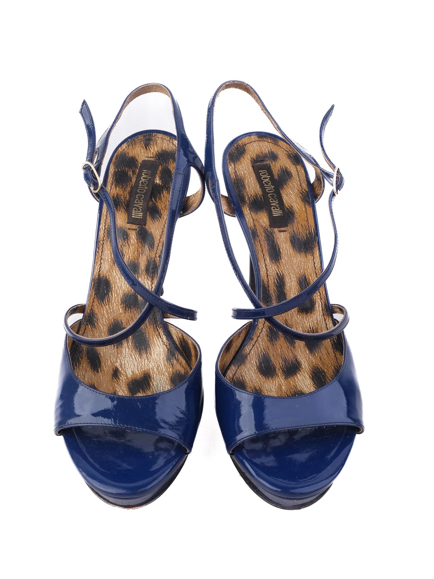 Excellent Roberto Cavalli Blue Leather High-Heeled Sandals Size 40