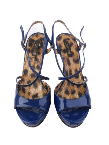 Excellent Roberto Cavalli Blue Leather High-Heeled Sandals Size 40