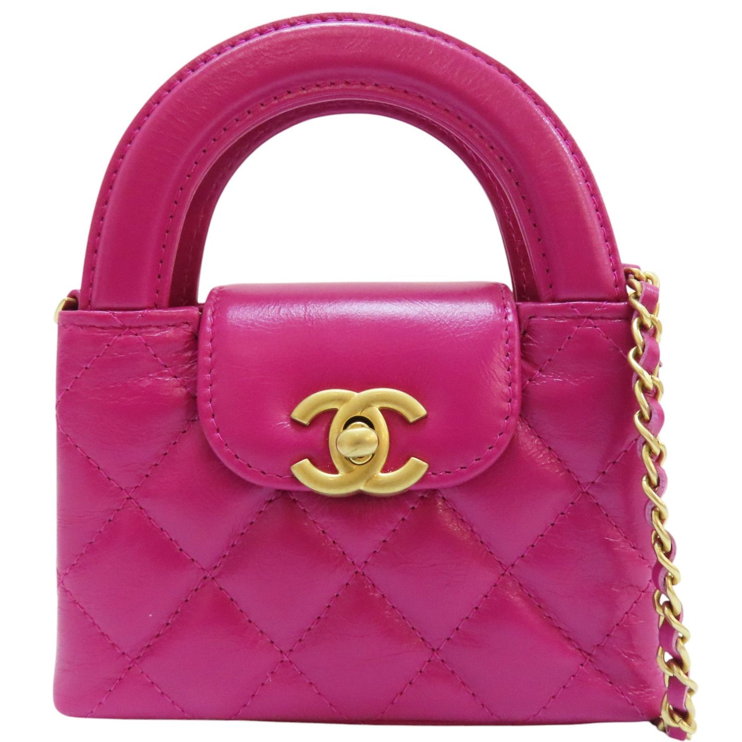 Chanel Matelasse Shoulder Handbag Calfskin Pink Gold Metal