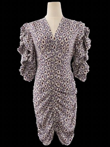 Excellent Isabel Marant Silk Dress V-Neck Ruffled Sleeves Size S