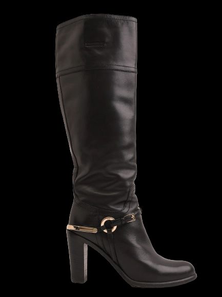 Good Dior Black Leather Knee-High Boots with Gold Accents