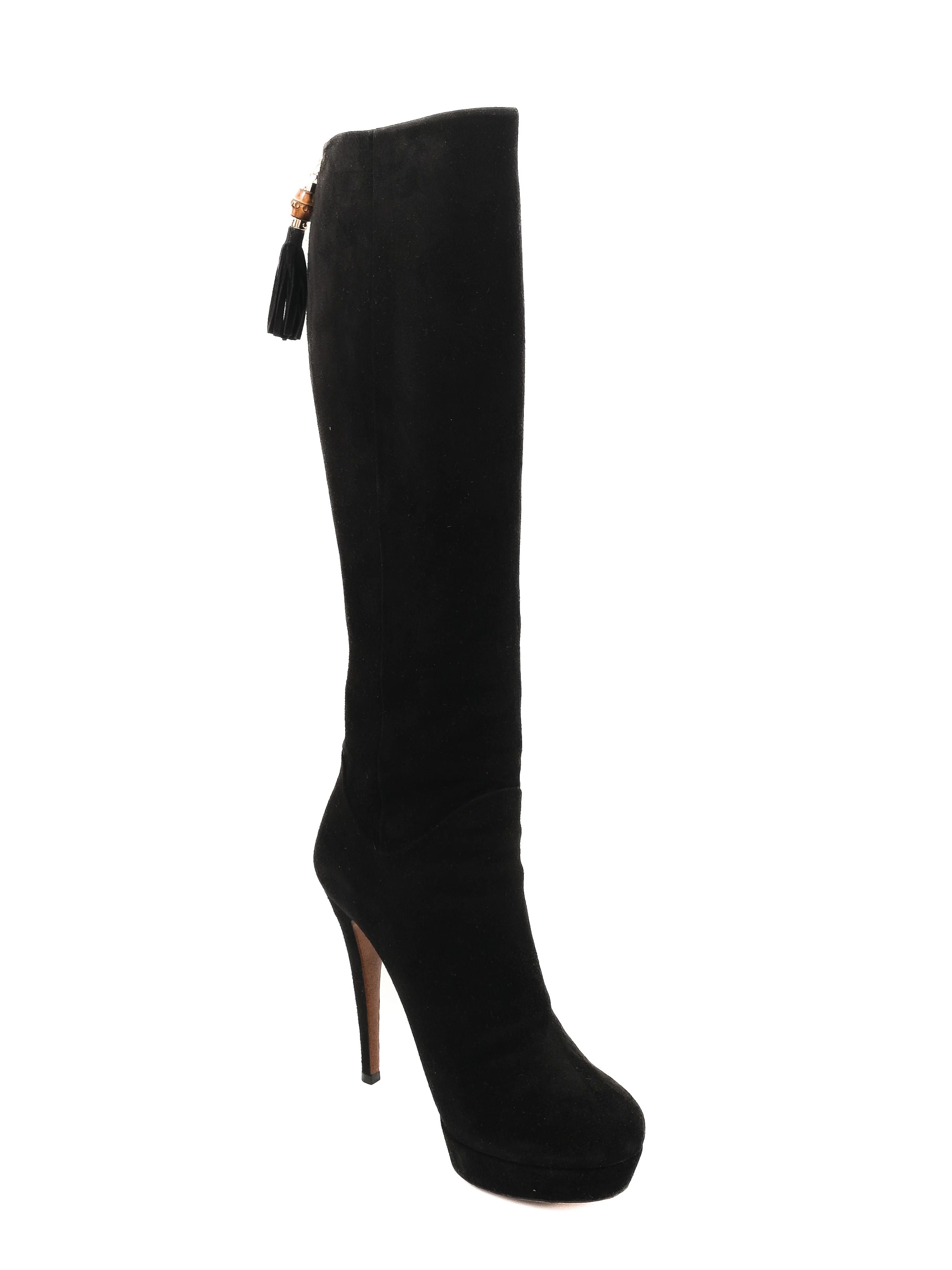 Gucci Black Genuine Suede Knee-High Stiletto Boots Size 36