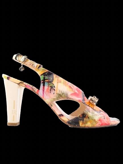 Excellent Renzoni Floral Leather High-Heeled Slingback Shoes Size 37