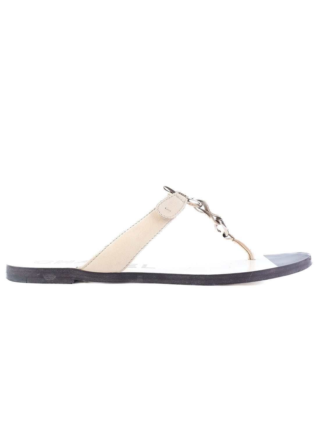 Good Condition Chanel White Leather Sandals Size 39 Women