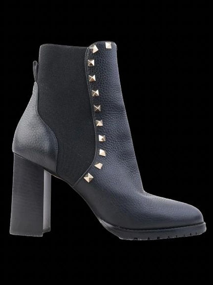 Valentino Black Leather Ankle Boots with Chunky Heel Size 39