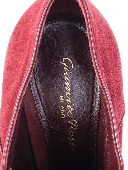 Gianvito Rossi Red Genuine Suede Lace-Up Ankle Boots Size 38.5
