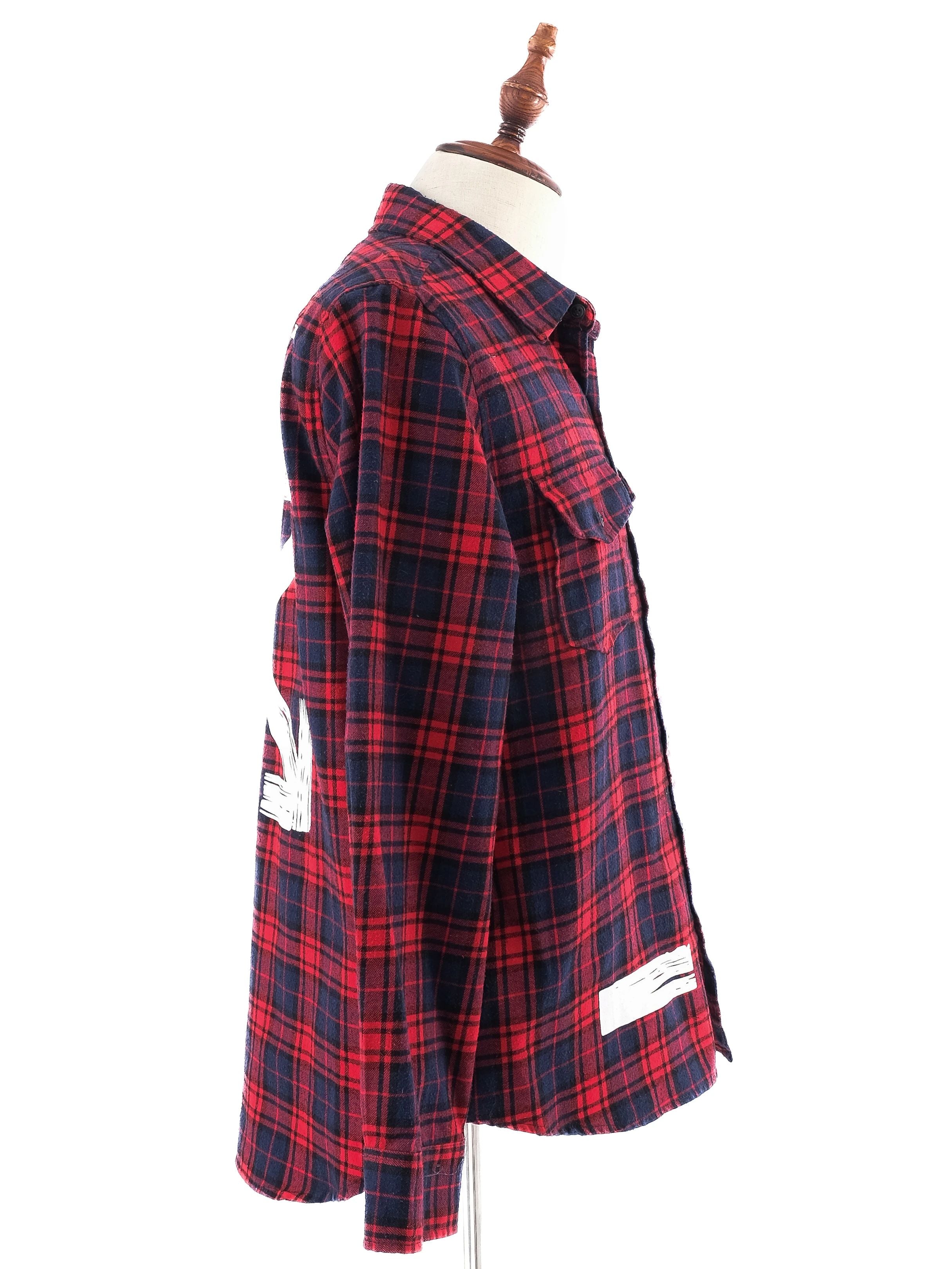 Excellent Off White Red Plaid Flannel Shirt Men Size M Unique Design